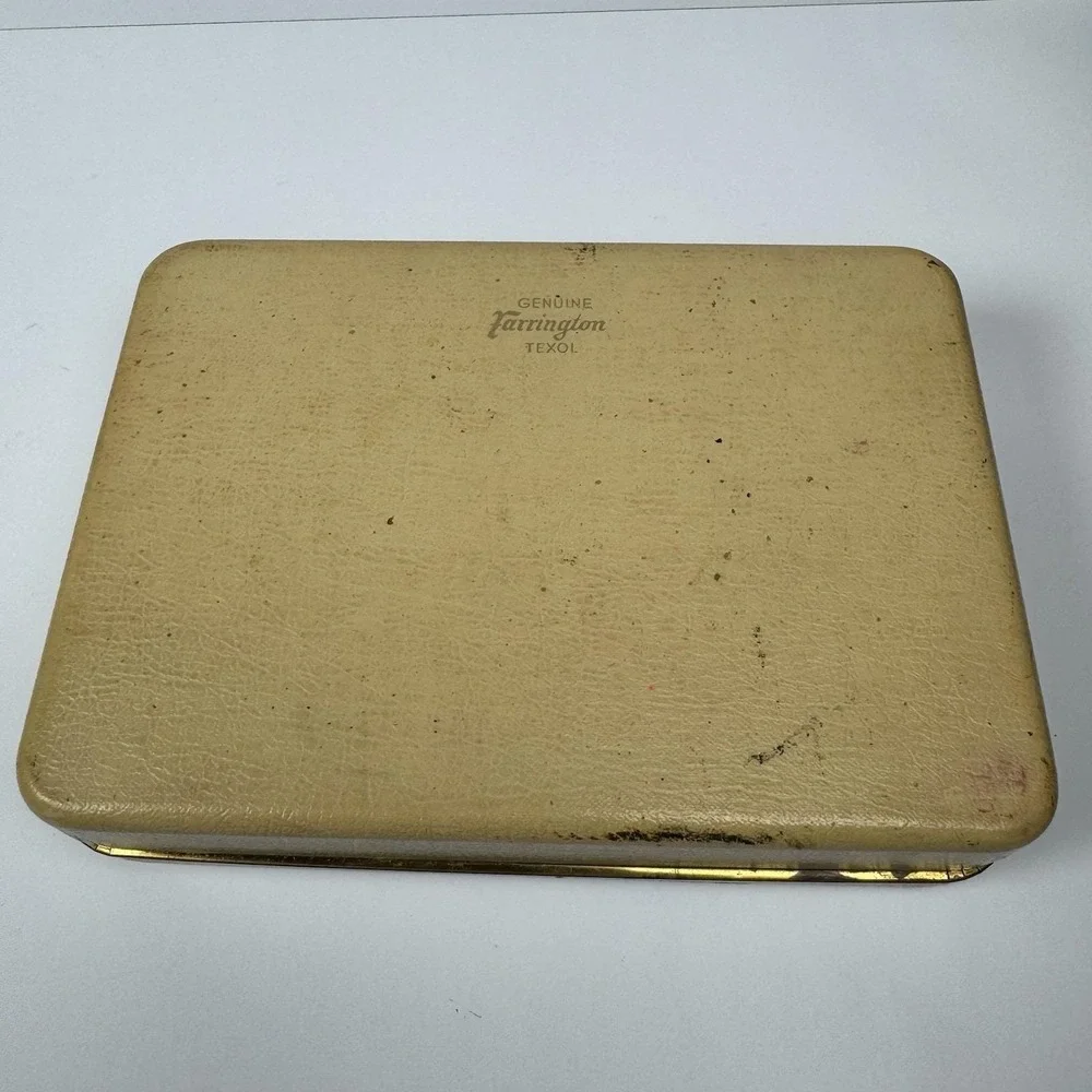 1960's Vintage FARRINGTON Genuine Texol Cream Jewelry‎ Box Red Velvet Lining